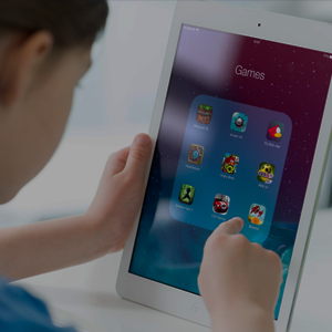 Student using apps on a tablet device