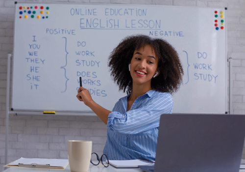 Teacher conducting a lesson over the internet