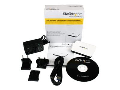 StarTech.com USB 3.0 to Gigabit Ethernet NIC Network Adapter with 3 Port Hub - White